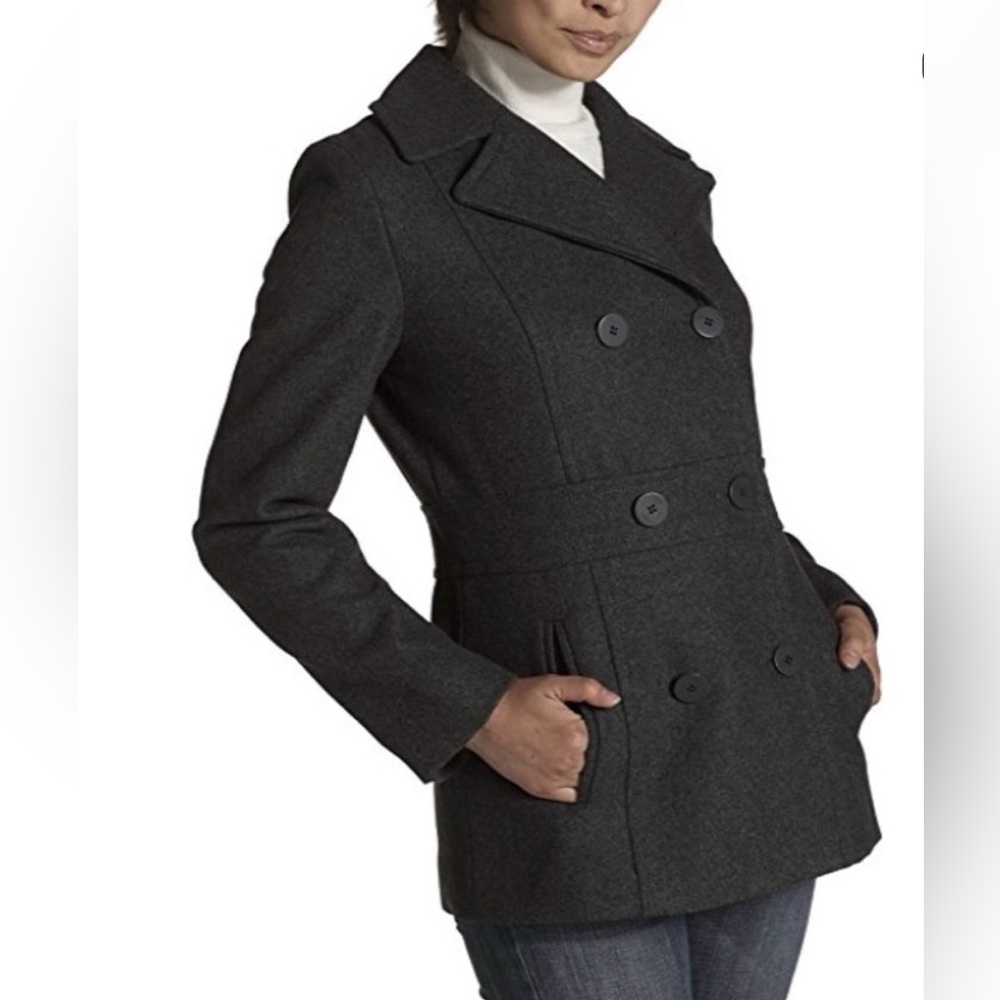 Kenneth Cole Reaction Gray Double Breasted Wool Pea Coat Size 8
